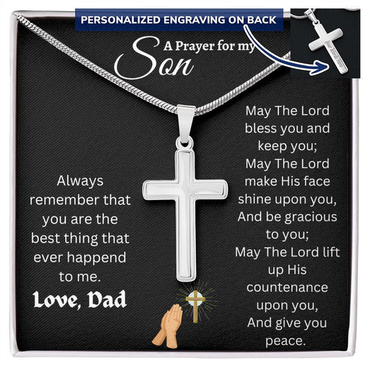 Prayer For Son Stainless Steel Cross Necklace Gift From Dad With Personalization Options