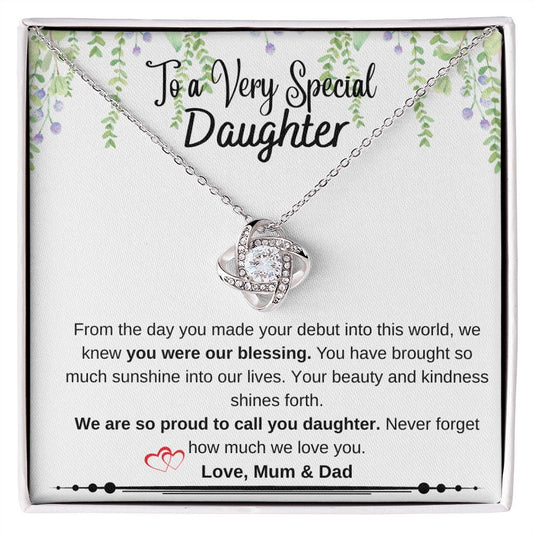 Special Daughter Love Knot Necklace From Mum and Dad