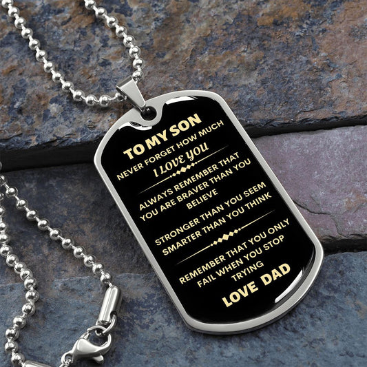 Son Premium Dog Tag Ball Chain Necklace From Dad Personalization Options